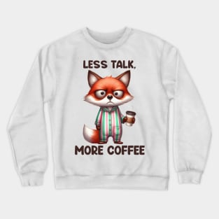 Funny Fox Less Talk More Coffee Quote Saying Crewneck Sweatshirt